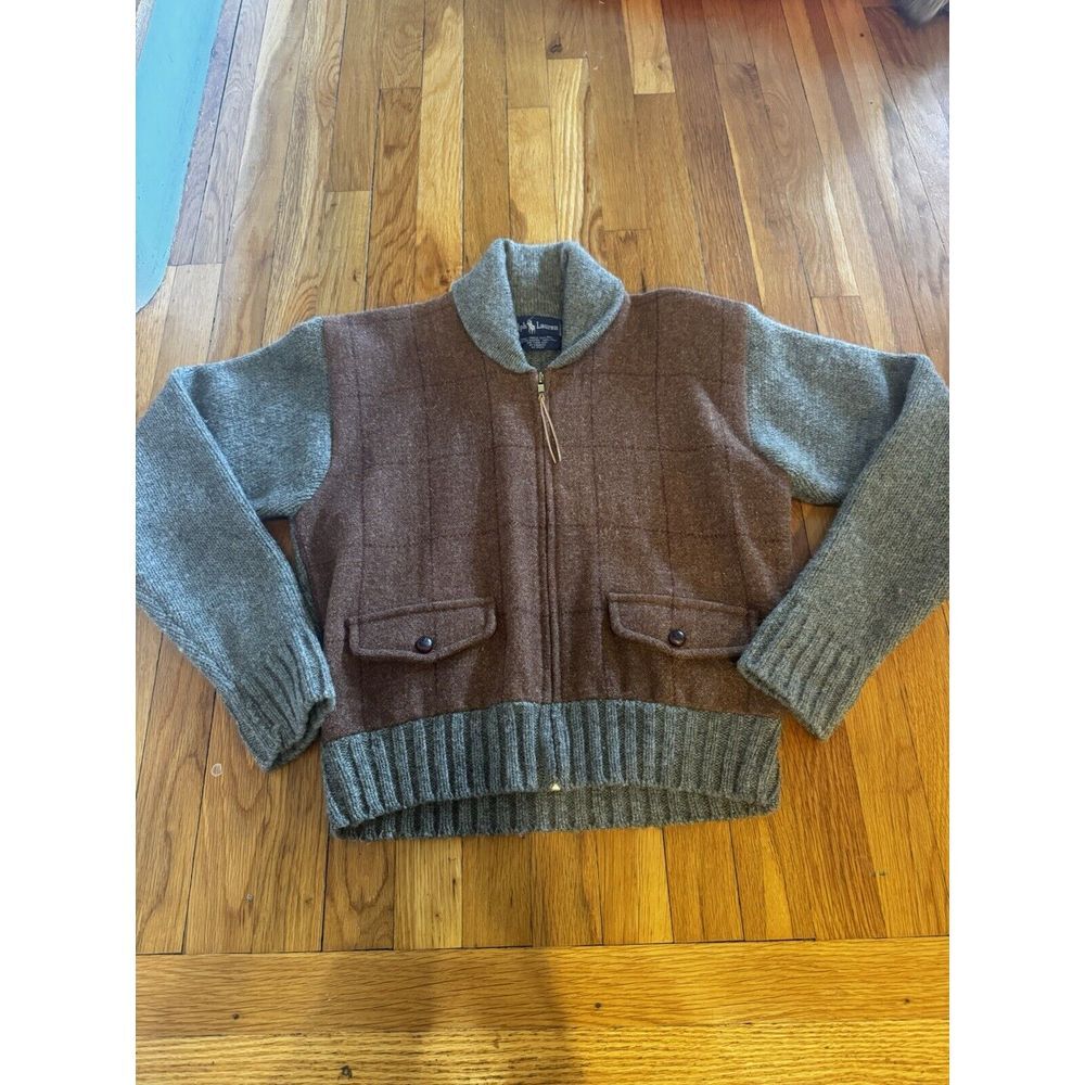 Ralph Lauren Brown and Gray Wool Blend Zip Jacket